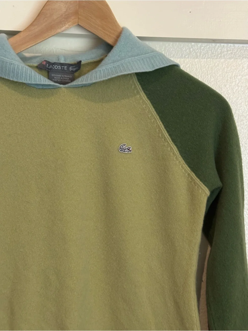 Lacoste Kids 100% Cashmere Colorblock Sweater Youth XL 16 Green Blue Crocodile - Picture 3 of 9